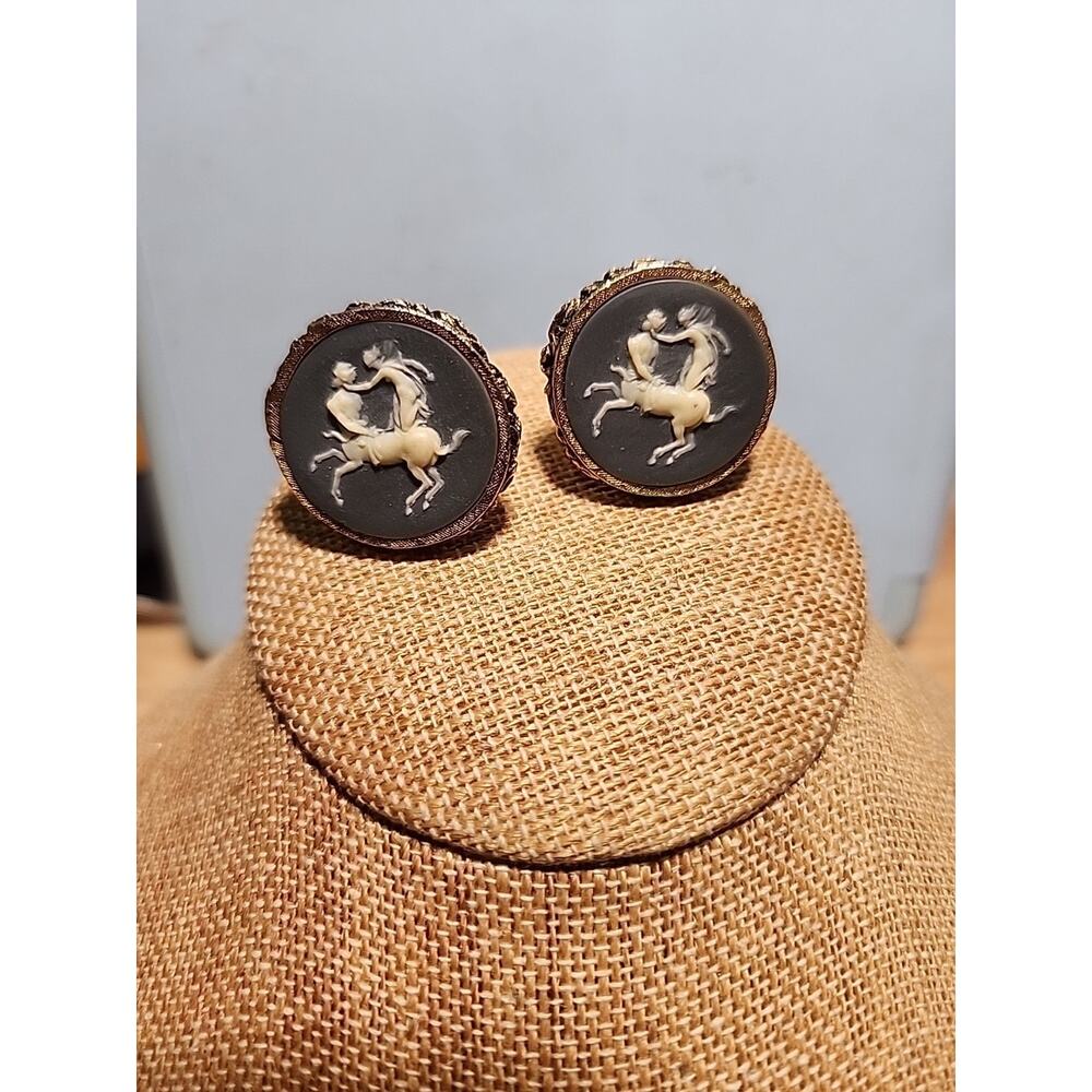 Vintage Dante Grey Blue Incolay Centaur Cufflinks Gold Tone Greek Mythology